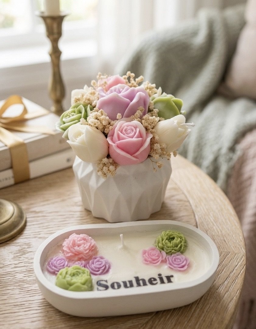 Vase of flower+ wax jar with customized name