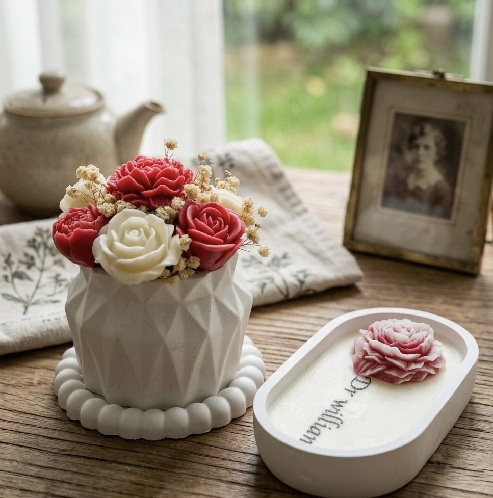 Vase of flower+ wax jar with customized name