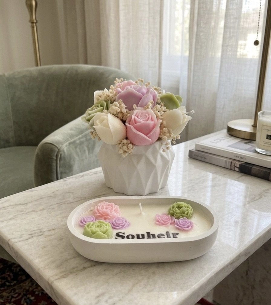Vase of flower+ wax jar with customized name