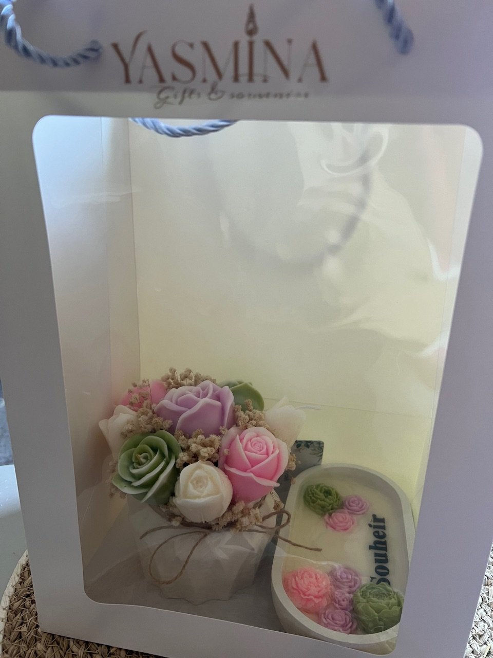Vase of flower+ wax jar with customized name