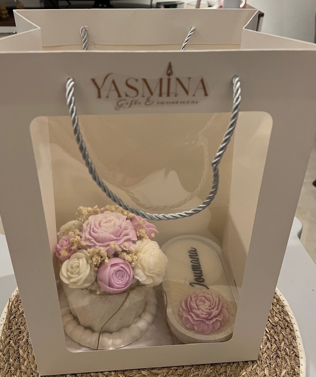 Vase of flower+ wax jar with customized name