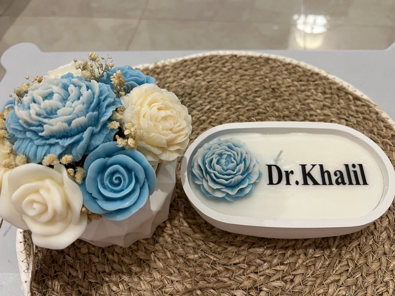 Vase of flower+ wax jar with customized name